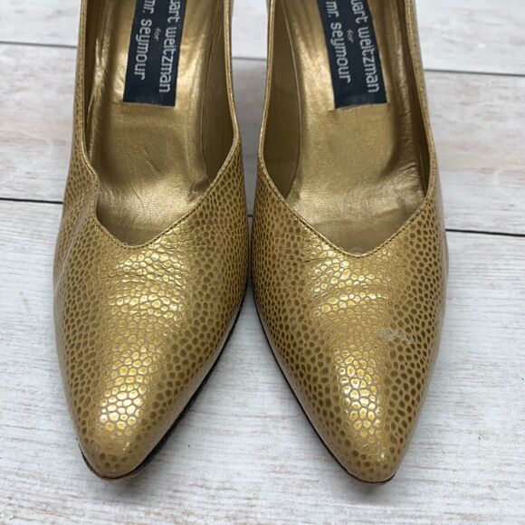 Stuart Weitzman for Mr. Seymour Gold Vintage High Heels Size 7.5 N - Picture 7 of 10